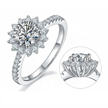 Нарны цэцэг 1 карат моиссанит алтаар бүрсэн сүйн бөгж