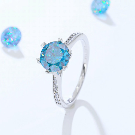 8mm 2 карат гүн цэнхэр моиссанит алмаз алтаар бүрсэн S925 мөнгөн бөгж