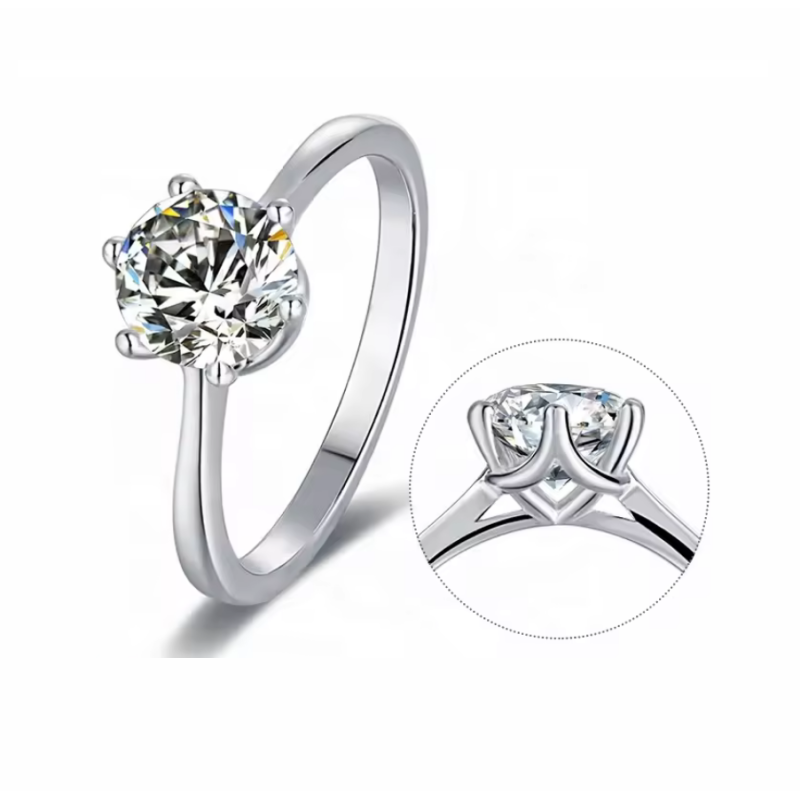 6.5mm  1ct  Moissanite Diamond Gold plated Engagement Ring