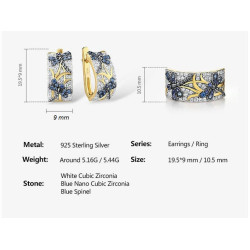 Blue Dragonfly Gold plated Sterling Silver Ring Earring Set