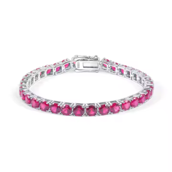 Lab Grown 5 mm Ruby- Pinkish Red Solid S925 sterling silver Bracelet