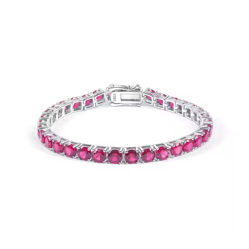 Lab Grown 5 mm Ruby- Pinkish Red Solid S925 sterling silver Bracelet