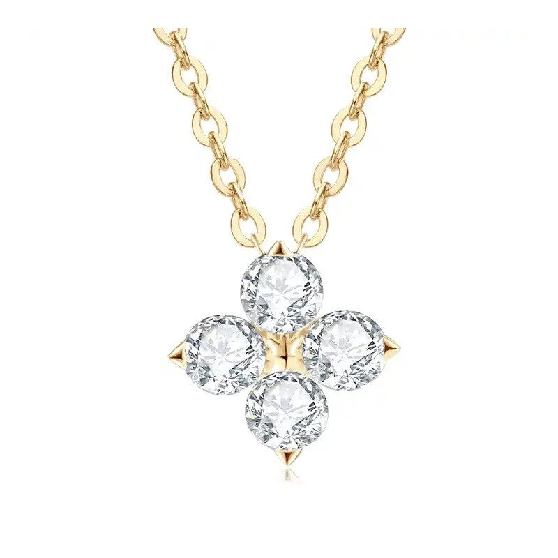 0.4ct Clover Moissanite Gold plated  Pendant Necklace