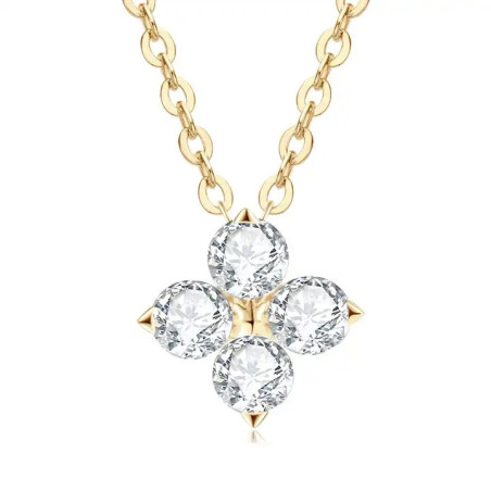 0.4ct Clover Moissanite Gold plated  Pendant Necklace