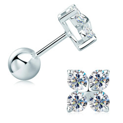 925 Sterling Silver Clover Moissanite Diamond Screw back Earrings