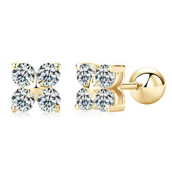 925 Sterling Silver Clover Moissanite Diamond Screw back Earrings