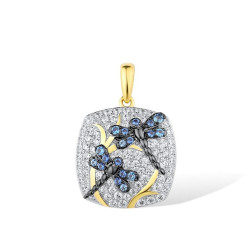 Blue Dragonfly Gold plated Sterling Silver Pendant