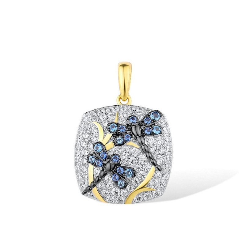 Blue Dragonfly Gold plated Sterling Silver Pendant