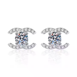 C shape Moissanite Diamond Gold plated Stud earring Pendant necklace