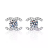 C shape Moissanite Diamond Gold plated Stud earring Pendant necklace