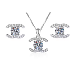 C shape Moissanite Diamond Gold plated Stud earring Pendant necklace