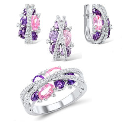 Pink purple gold plated Silver fine jewerly set