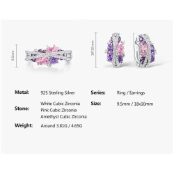 Pink purple gold plated Silver fine jewerly set