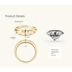 Star Moissanite Diamond Gold plated wedding  band