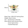 Created Ruby Emerald stone Bee S925 silver brooch