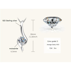 1.0ct 6.5mm D Color Moissanite Twist Pendant Necklaces 925 Sterling Silver