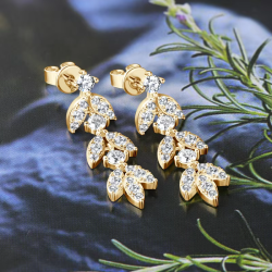 Real Moissanite Earrings Leaf Drop stud Earrings