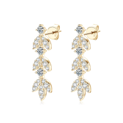 Real Moissanite Earrings Leaf Drop stud Earrings
