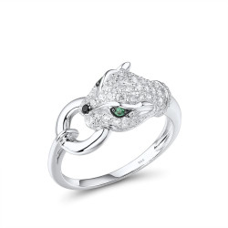 Sterling Silver Green Eyes Ring Earrings Pendant Leopard Set