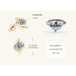 Original Silver 925 Moissanite D Color 0.5CT 5mm Twist Stud Earrings