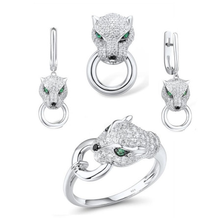 Ирвэстэй Цагаан алтаар бүрсэн мөнгөн бөгж ээмэг зүүлт