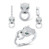 Sterling Silver Green Eyes Ring Earrings Pendant Leopard Set