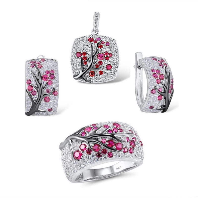 Created Ruby Tree Gold plated Silver set