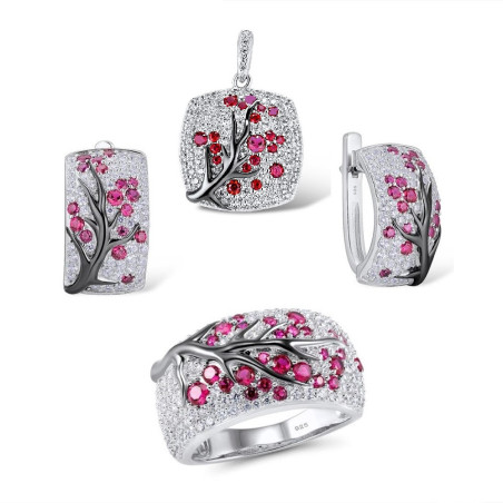 Created Ruby Tree Gold plated Silver set