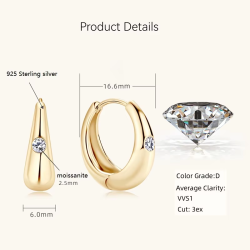 VVS1 2.5mm 0.06ct моиссанит алмаз алтаар бүрсэн цагираг Ээмэг