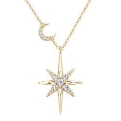 Star & Moon Pendant Necklace 3mm 0.10ct Vvs D Color Moissanite