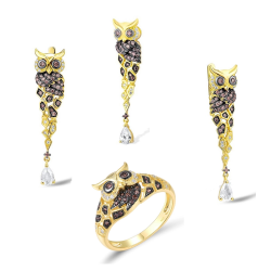 Cute Owl Gold plated Sterling sivler jewelrt set
