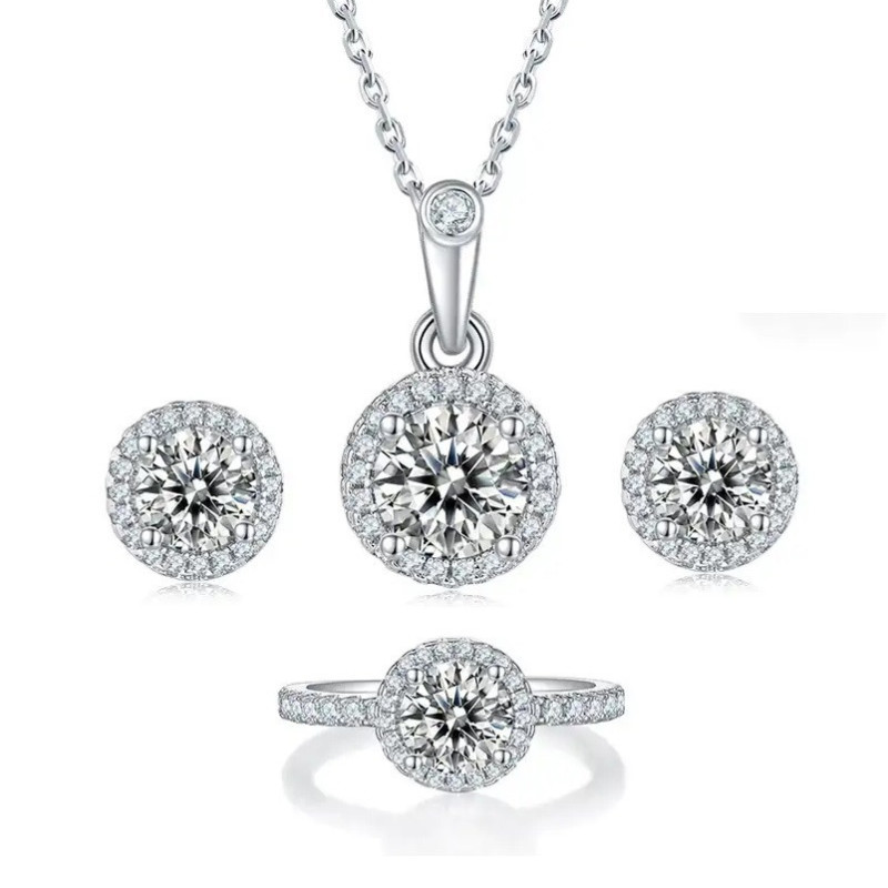 D color Round 18K Gold plated moissanite diamond jewelry set