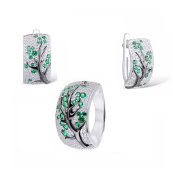 Created Emerald Tree Gold plated Silver set