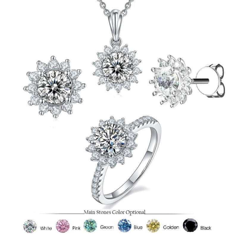 Цэцэг GRA гэрчилгээтэй моиссанит алмаз 18К алтаар бүрсэн мөнгөн хослол