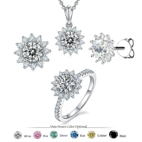 Цэцэг GRA гэрчилгээтэй моиссанит алмаз 18К алтаар бүрсэн мөнгөн хослол