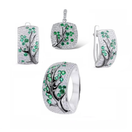 Created Emerald Tree Gold plated Silver set