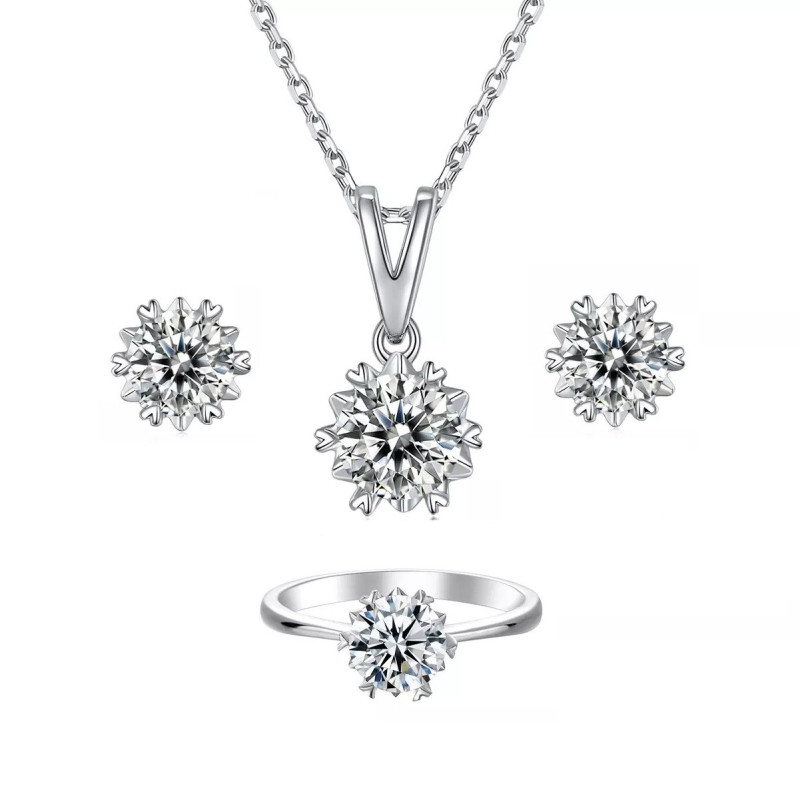 цасан ширхэг GRA гэрчилгээтэй моиссанит алмаз мөнгөн хослол