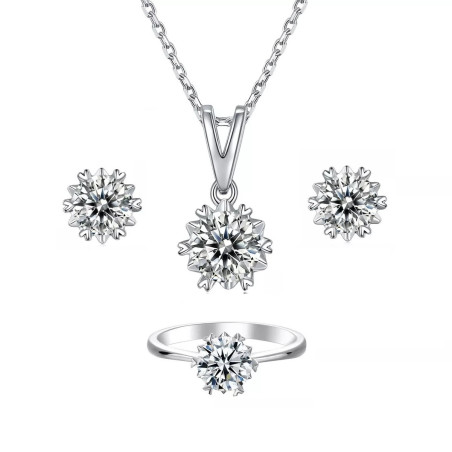 цасан ширхэг GRA гэрчилгээтэй моиссанит алмаз мөнгөн хослол