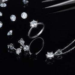 цасан ширхэг GRA гэрчилгээтэй моиссанит алмаз мөнгөн хослол