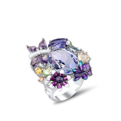 Huge Cocktail Amethyst  Gold plated Silver Ring