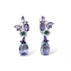 Huge Amethyst  Gold plated dangle Silver Earring