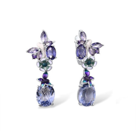 Huge Amethyst  Gold plated dangle Silver Earring