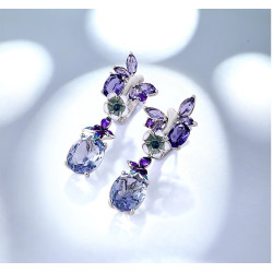 Huge Amethyst  Gold plated dangle Silver Earring