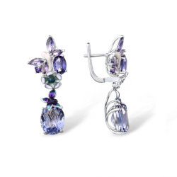 Huge Amethyst  Gold plated dangle Silver Earring
