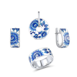 Genuine 925 Sterling Silver Blue Flower Enamel set