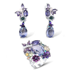 Huge Amethyst  Gold plated Sterling  Silver Earring Ring set