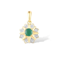 14K 585 Yellow Gold Sparkling Emerald Luxury Diamond Pendant