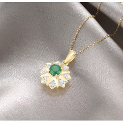 14К 585 шар алтан гялалзсан маргад тансаг алмаазан зүүлт