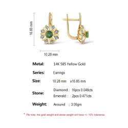 14К 585 шар алтан гялалзсан маргад тансаг алмаазан ээмэг