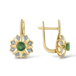 14K 585 Yellow Gold Sparkling Emerald Luxury Diamond Earrings